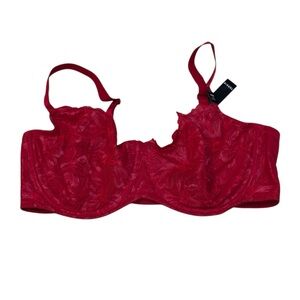 Torrid Curve Women’s Red Lace Floral Unlined Balconette Bralette Bra 42DD New